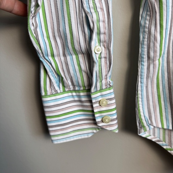 TailorByrd Men's L Multicolor Striped‎ Long Sleeve Casual Dress Shirt Flip Cuff - Picture 3 of 14
